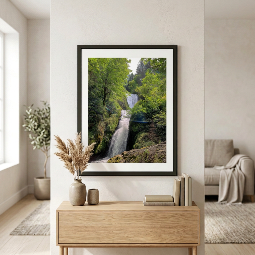 Fine art photography print of Bridal Veil Falls by Nemet Studio. Framed wall art supporting conservation.